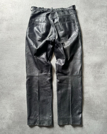 1980s Giorgio Armani Black Leather Robust Pants (S) - 3