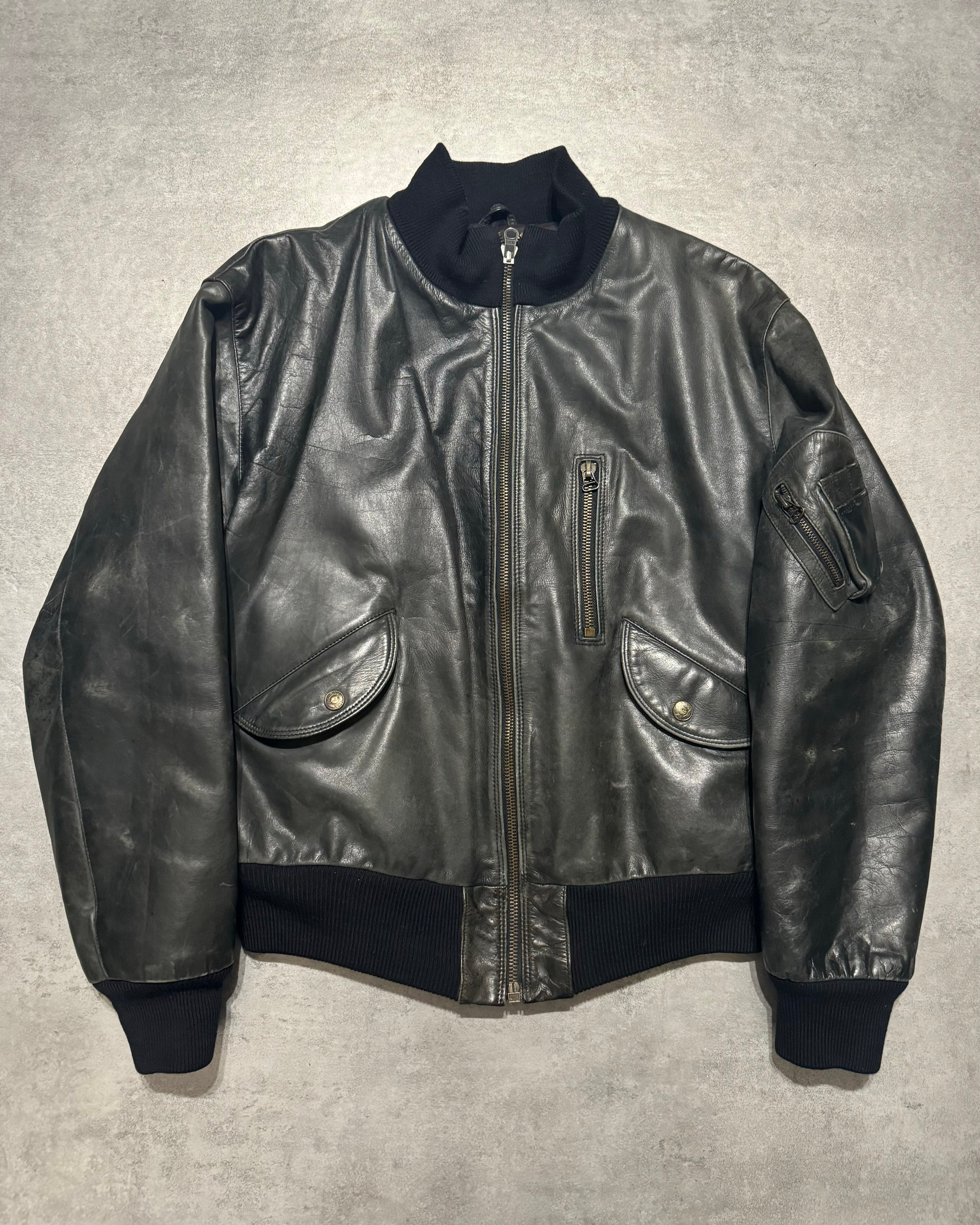 ジャケット・アウター 1990s emporio armani leather flight 48 Vintage Emporio Armani Black Leather Flight Jacket Size 50