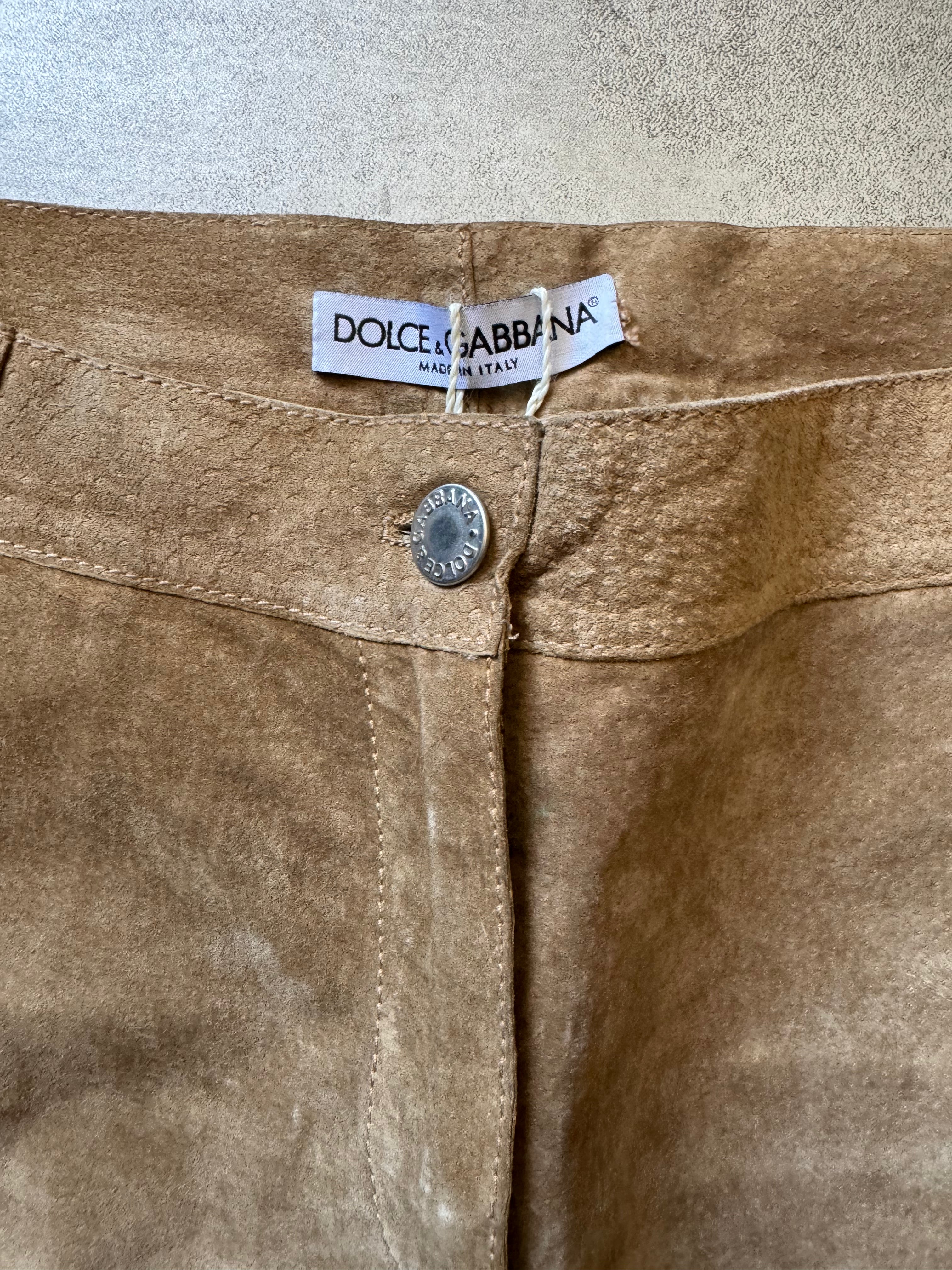 2000s Dolce & Gabbana Camel Leather Pants (M) - 7