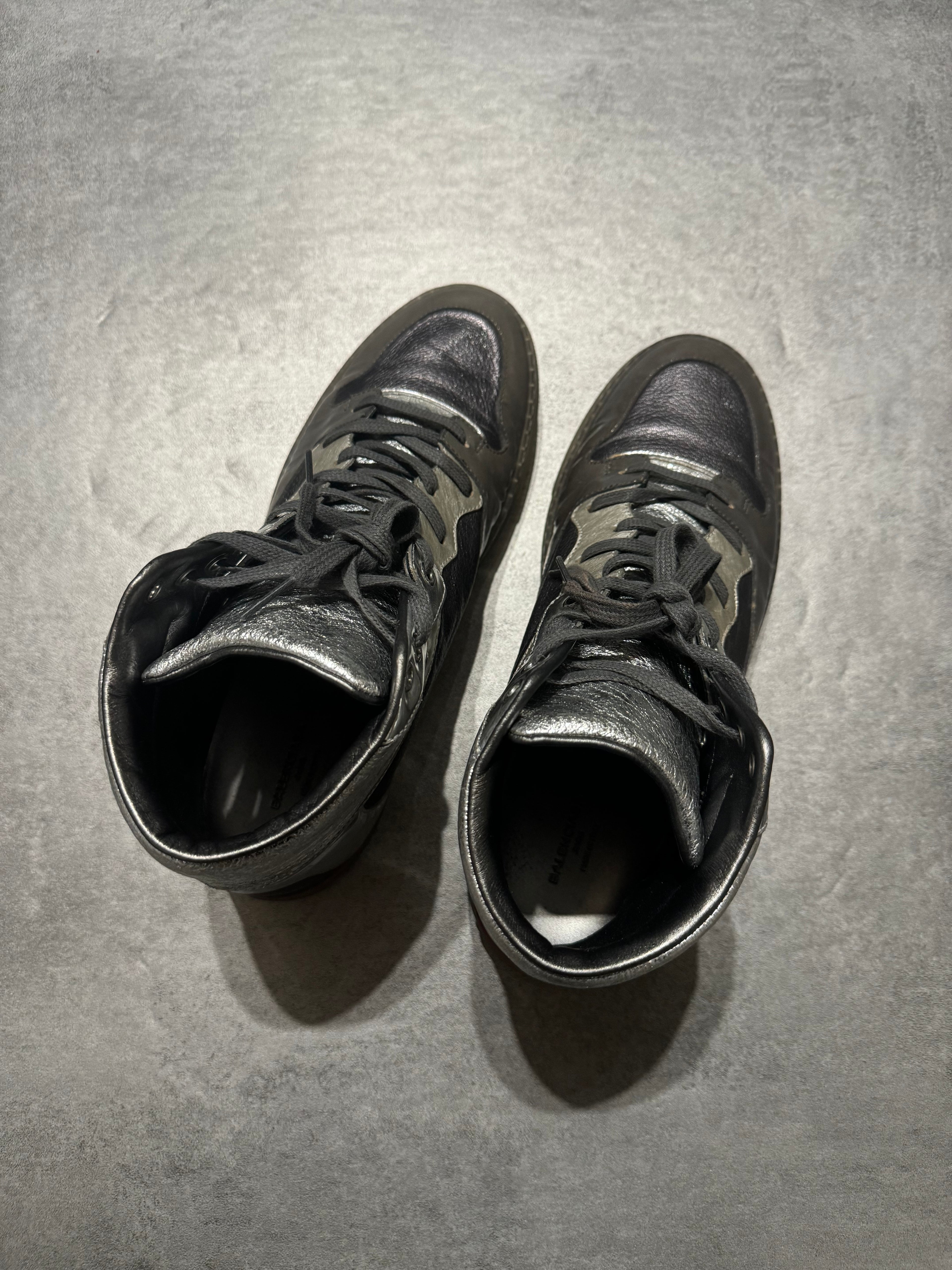 Balenciaga Arena City Grey Silver High Leather Shoes (41) - 4