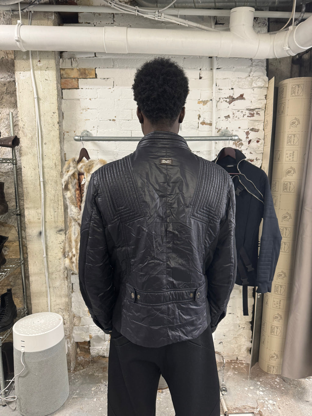 2000s Dolce & Gabbana Navy Puffer Biker Boosted Jacket (L) - 3