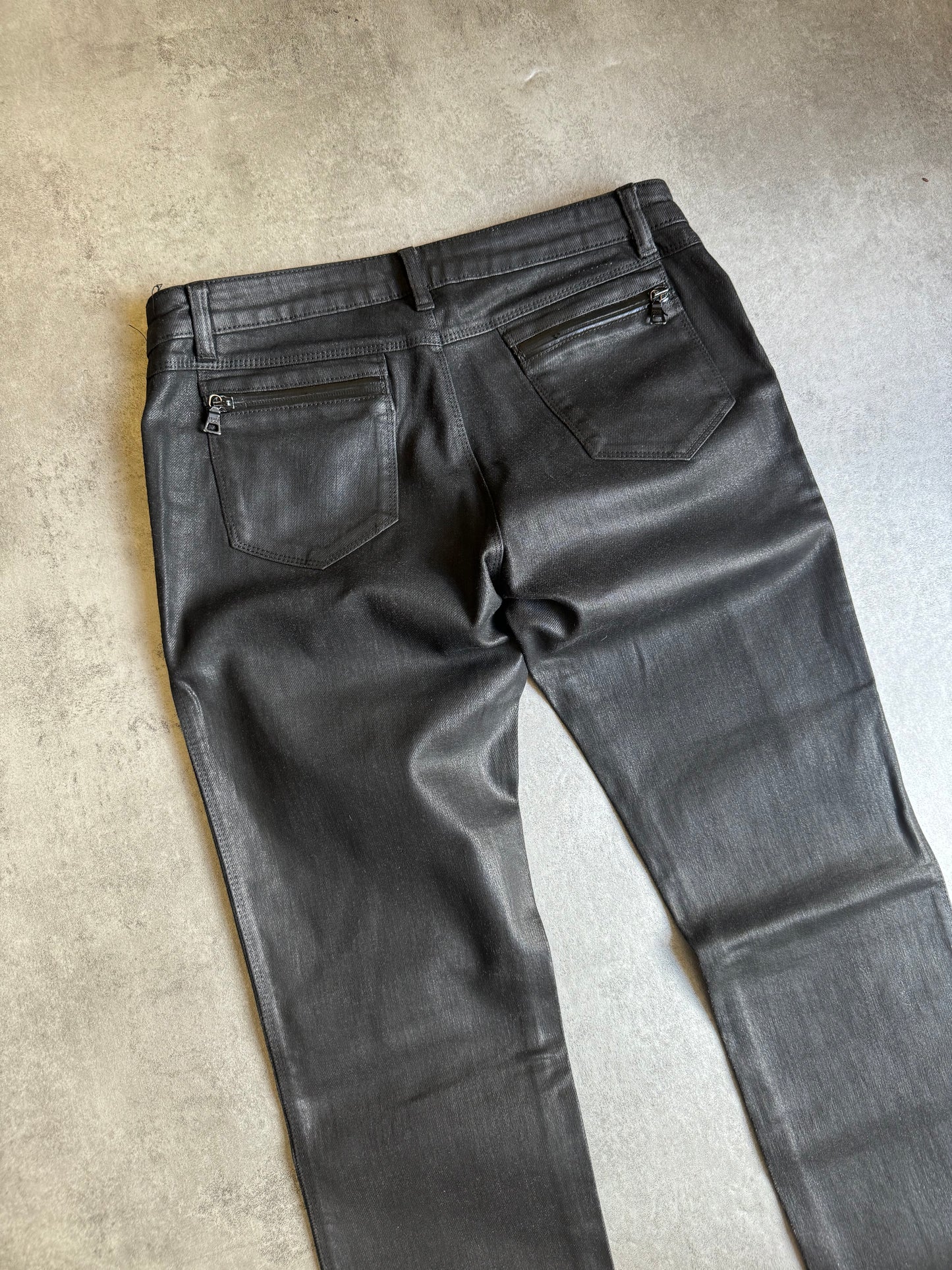 SS2007 Prada Waxed Black Shadow Rockstar Pants (M) - 3