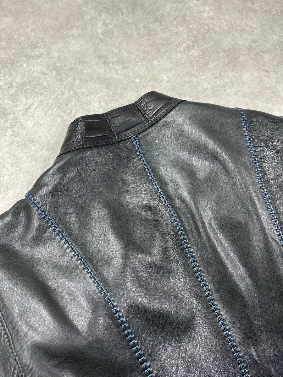 Genuine Crocodile Black Hybrid Stitched Leather Jacket RzQqJpEM 11
