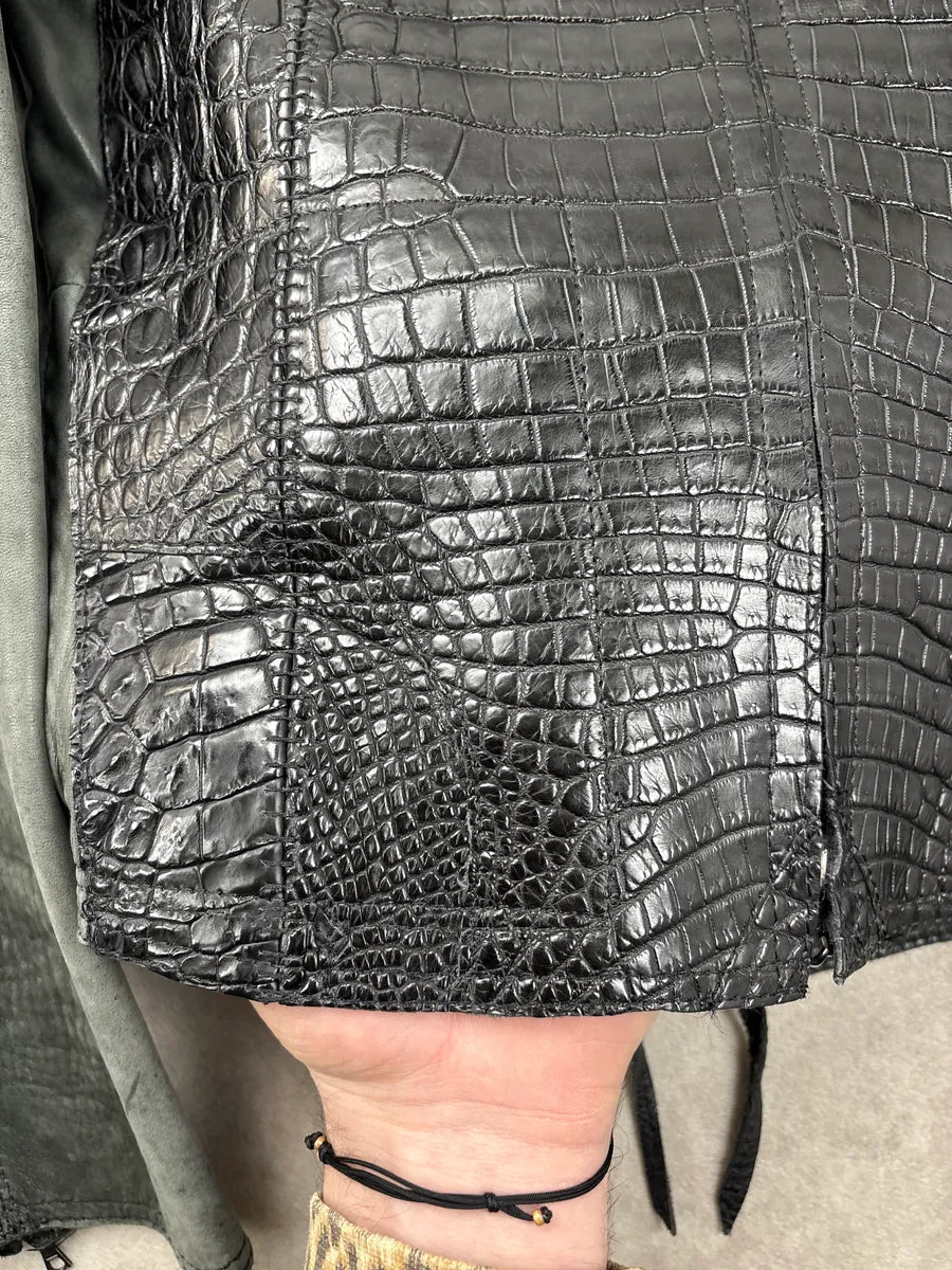 Genuine Crocodile Black Hybrid Stitched Leather Jacket RzQqJpEM 9