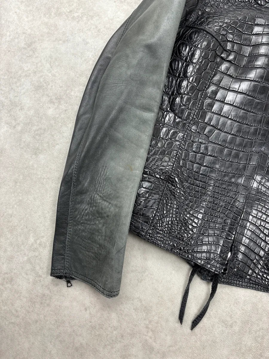 Genuine Crocodile Black Hybrid Stitched Leather Jacket RzQqJpEM 7