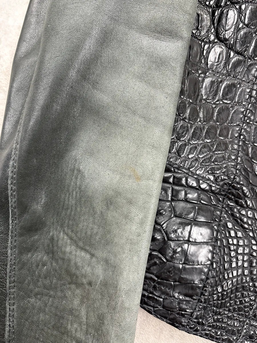 Genuine Crocodile Black Hybrid Stitched Leather Jacket RzQqJpEM 12