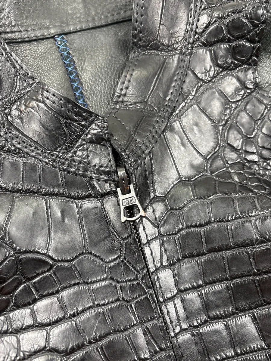 Genuine Crocodile Black Hybrid Stitched Leather Jacket RzQqJpEM 10