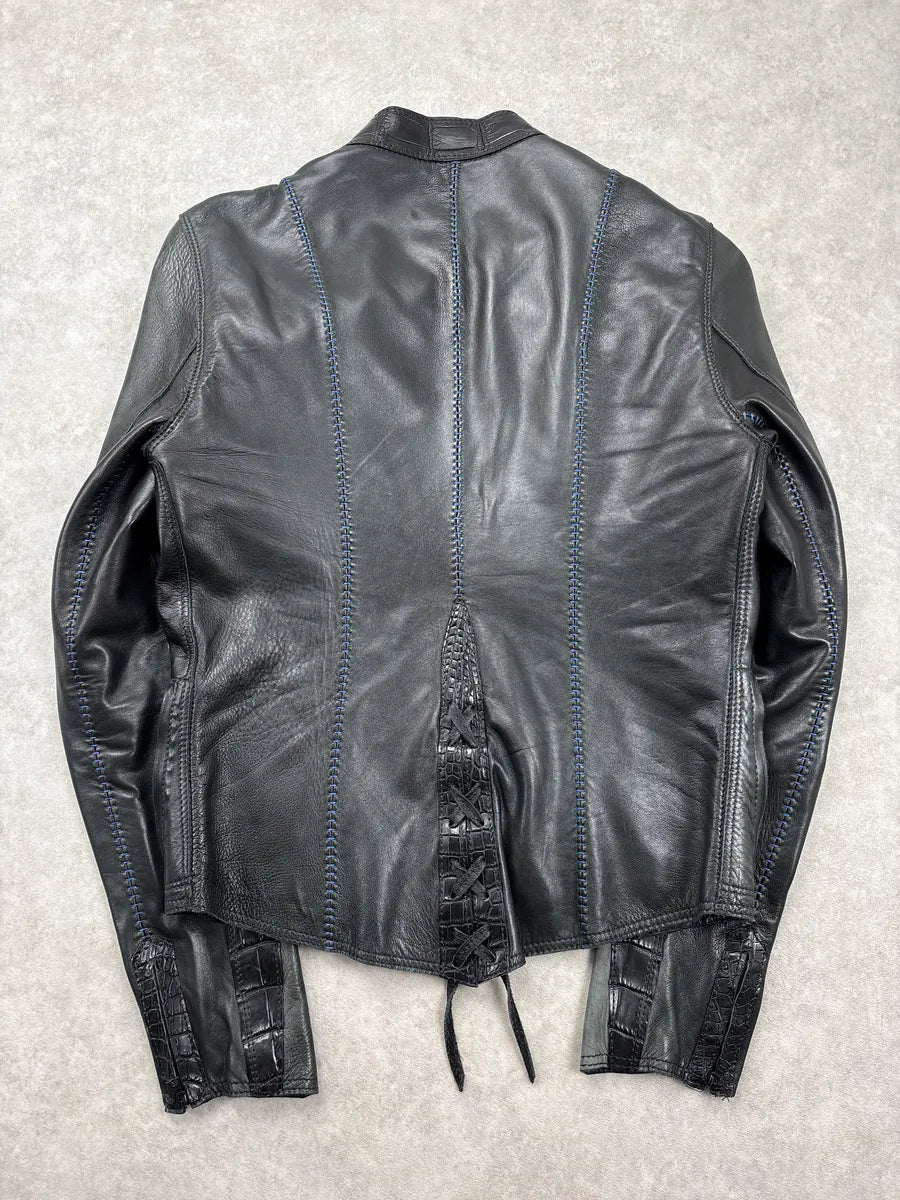 Genuine Crocodile Black Hybrid Stitched Leather Jacket RzQqJpEM 5