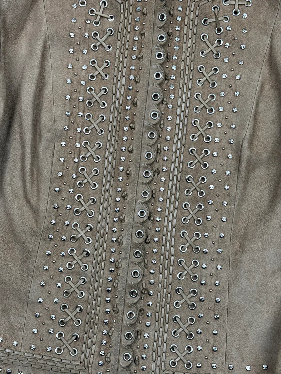 SS2005 Christian Dior Taupe Suede Studded Eyelet Light Jacket RzROLaLQ 5
