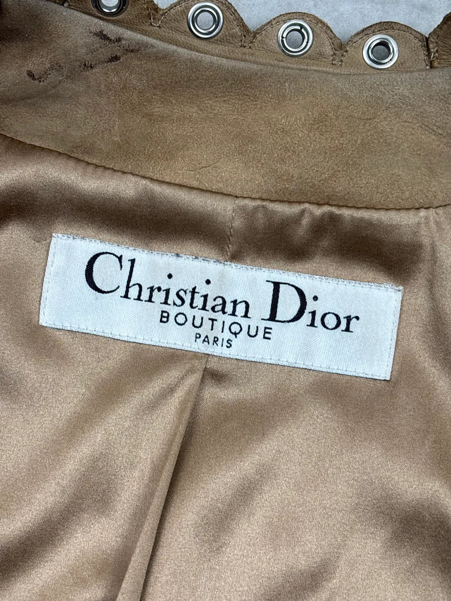 SS2005 Christian Dior Taupe Suede Studded Eyelet Light Jacket RzROLaLQ 12