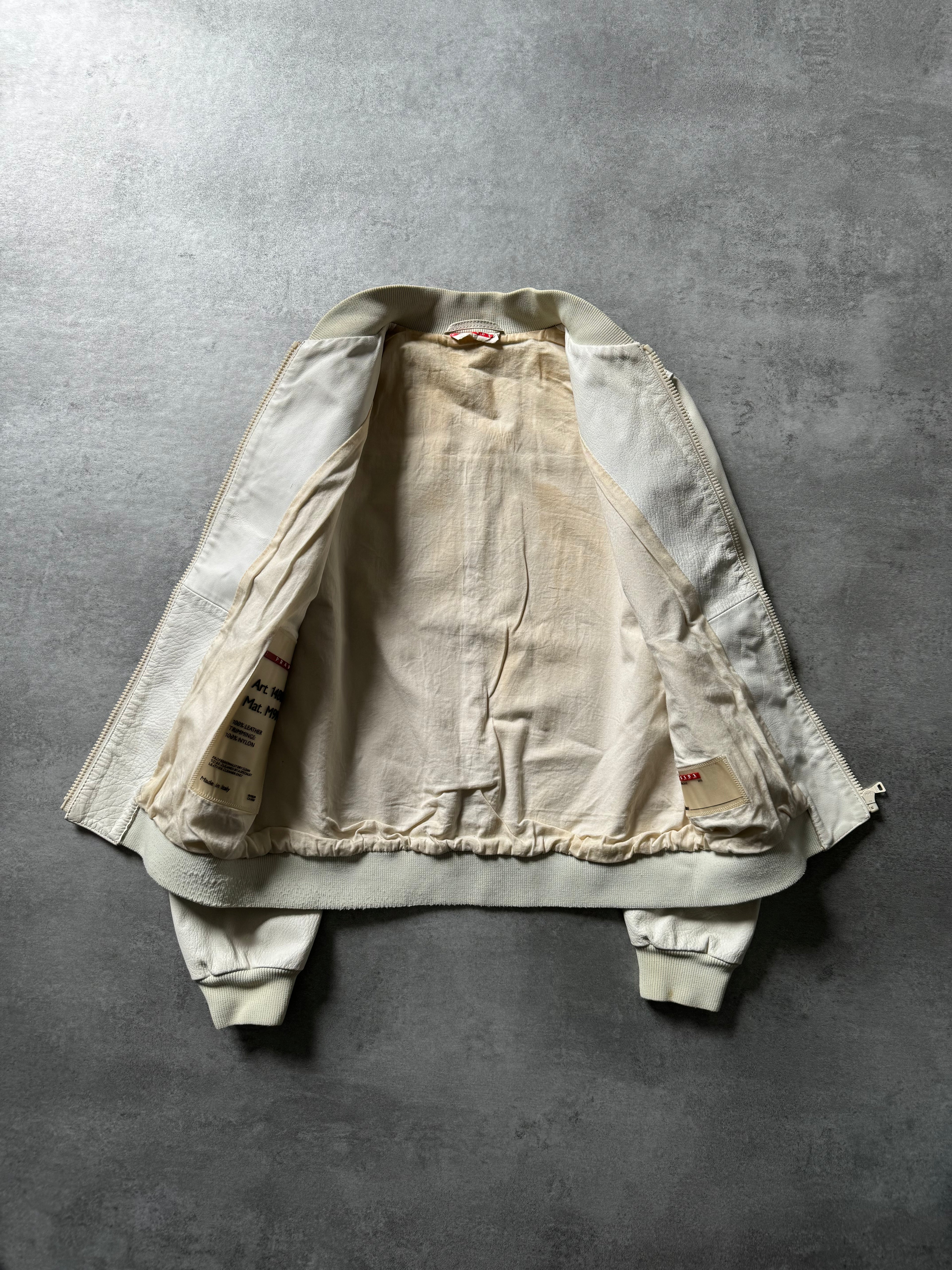 SS2003 Prada White Leather Bomber Jacket  (XS) - 7