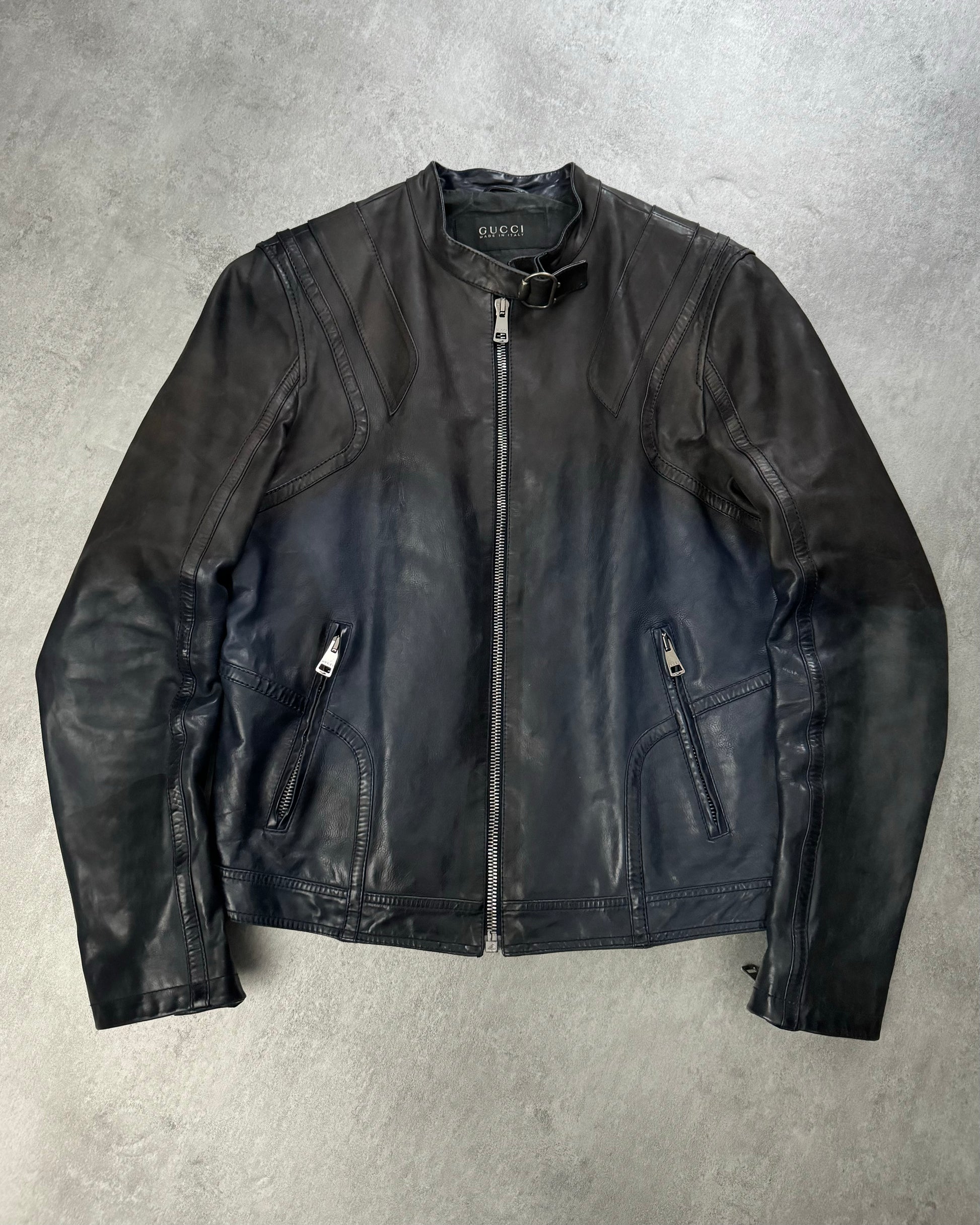 SS2009 Gucci Navy Gradient Biker Leather Jacket (M) - 1