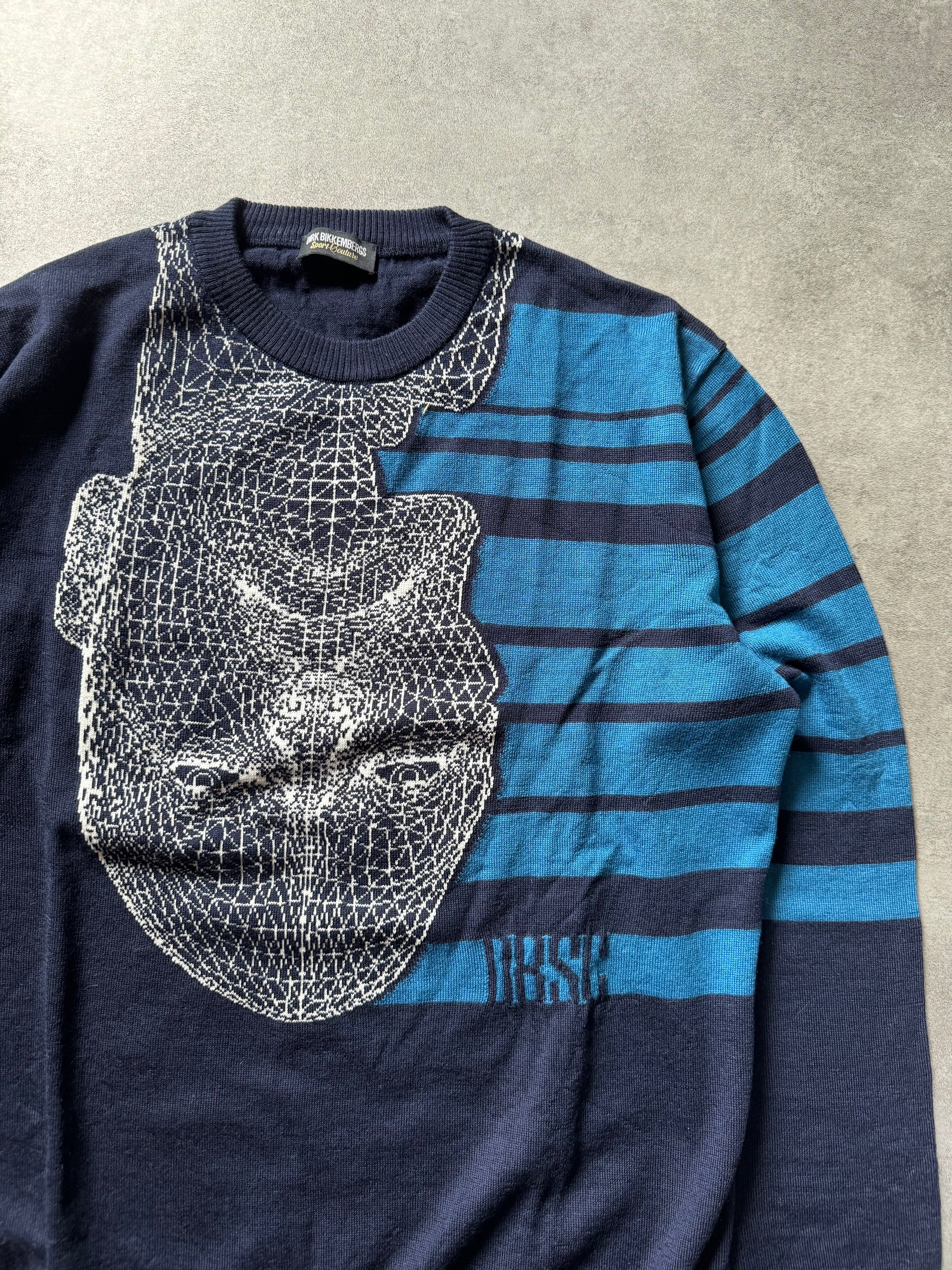 2000s Dirk Bikkembergs Blue 3D Face Wool Sweater (M) - 3