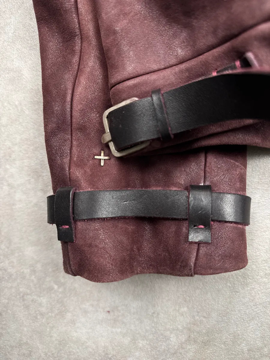 M.A+ Burgundy Leather Faded Avant-Garde Leather Jacket SEUZKOMU 12