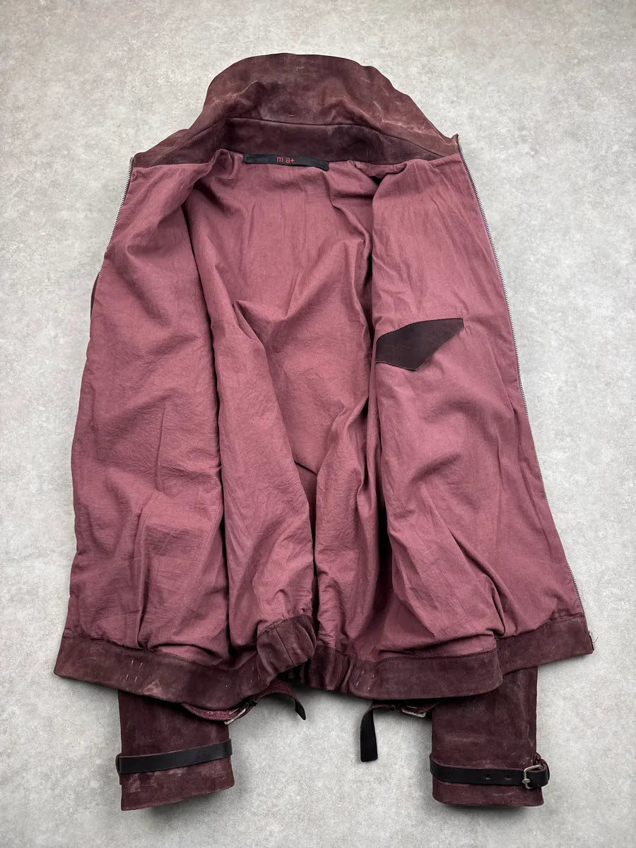M.A+ Burgundy Leather Faded Avant-Garde Leather Jacket SEUZKOMU 4