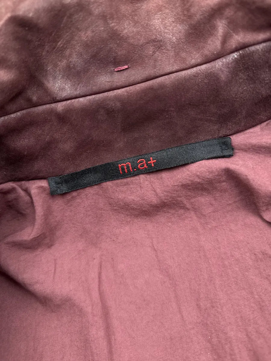 M.A+ Burgundy Leather Faded Avant-Garde Leather Jacket SEUZKOMU 13