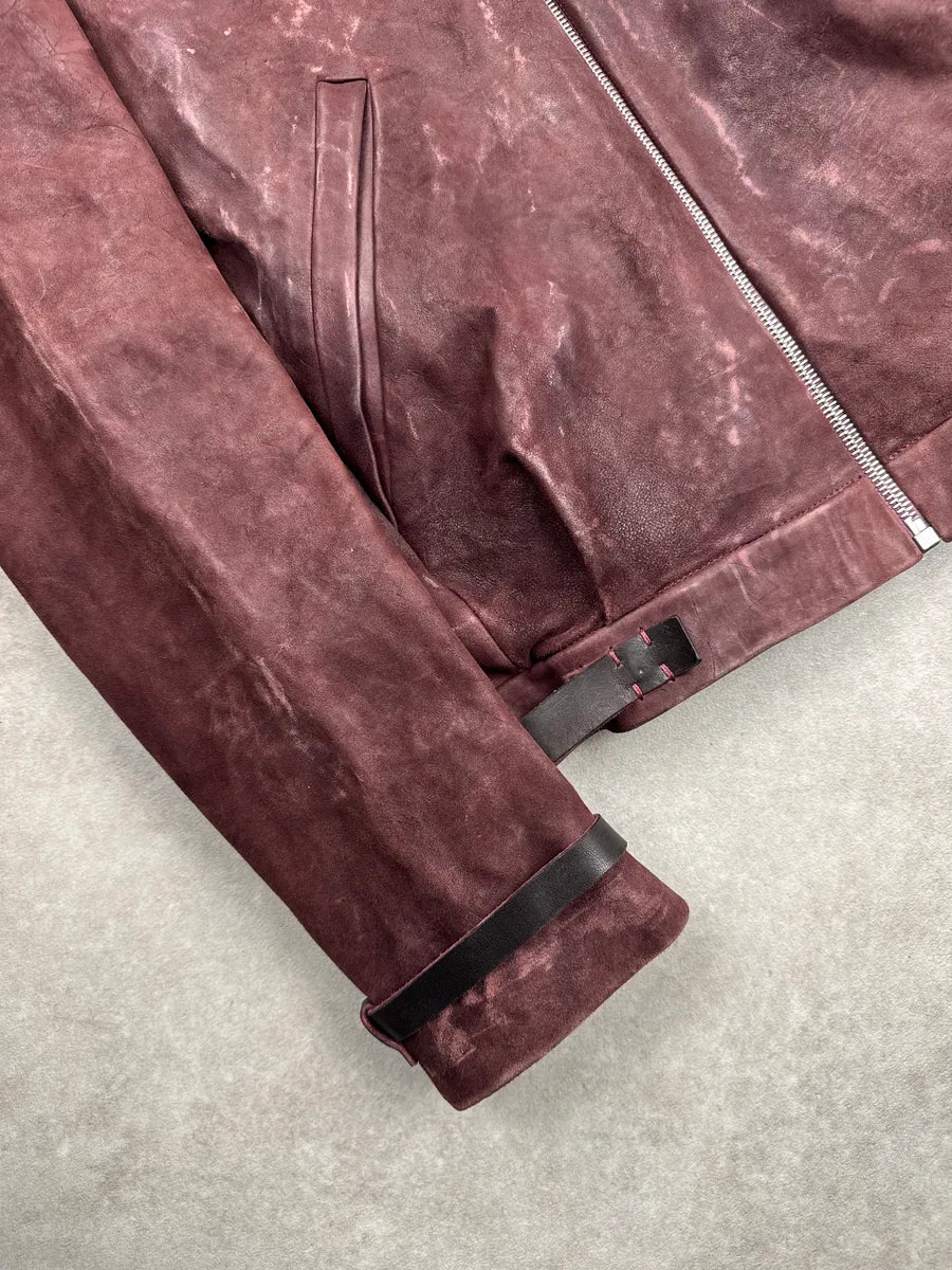 M.A+ Burgundy Leather Faded Avant-Garde Leather Jacket SEUZKOMU 6