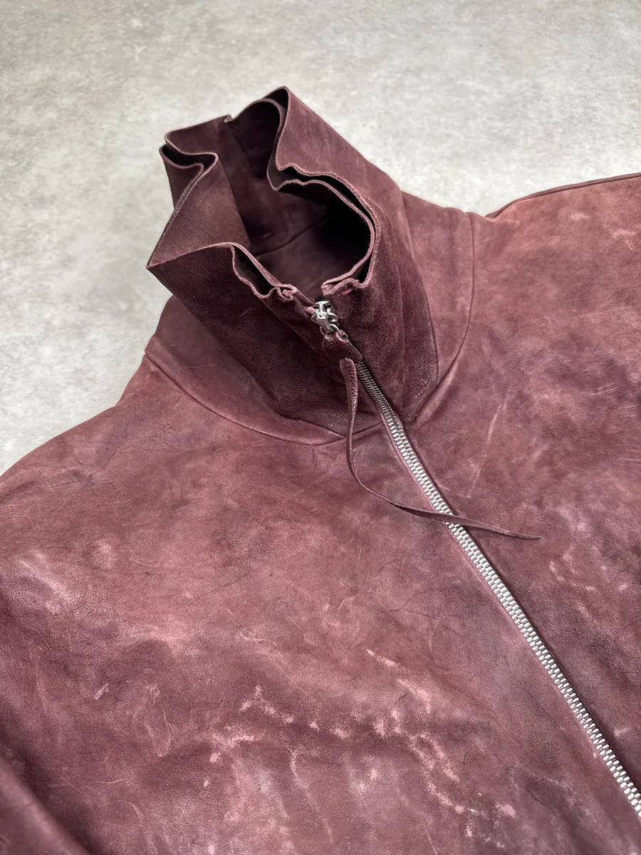 M.A+ Burgundy Leather Faded Avant-Garde Leather Jacket SEUZKOMU 7