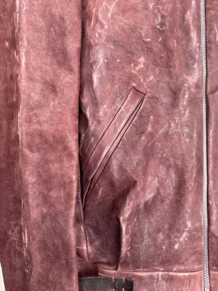 M.A+ Burgundy Leather Faded Avant-Garde Leather Jacket SEUZKOMU 9