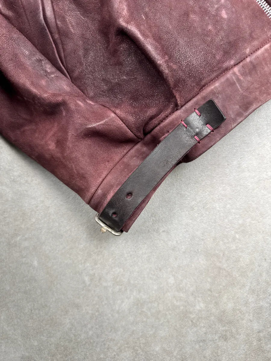 M.A+ Burgundy Leather Faded Avant-Garde Leather Jacket SEUZKOMU 10