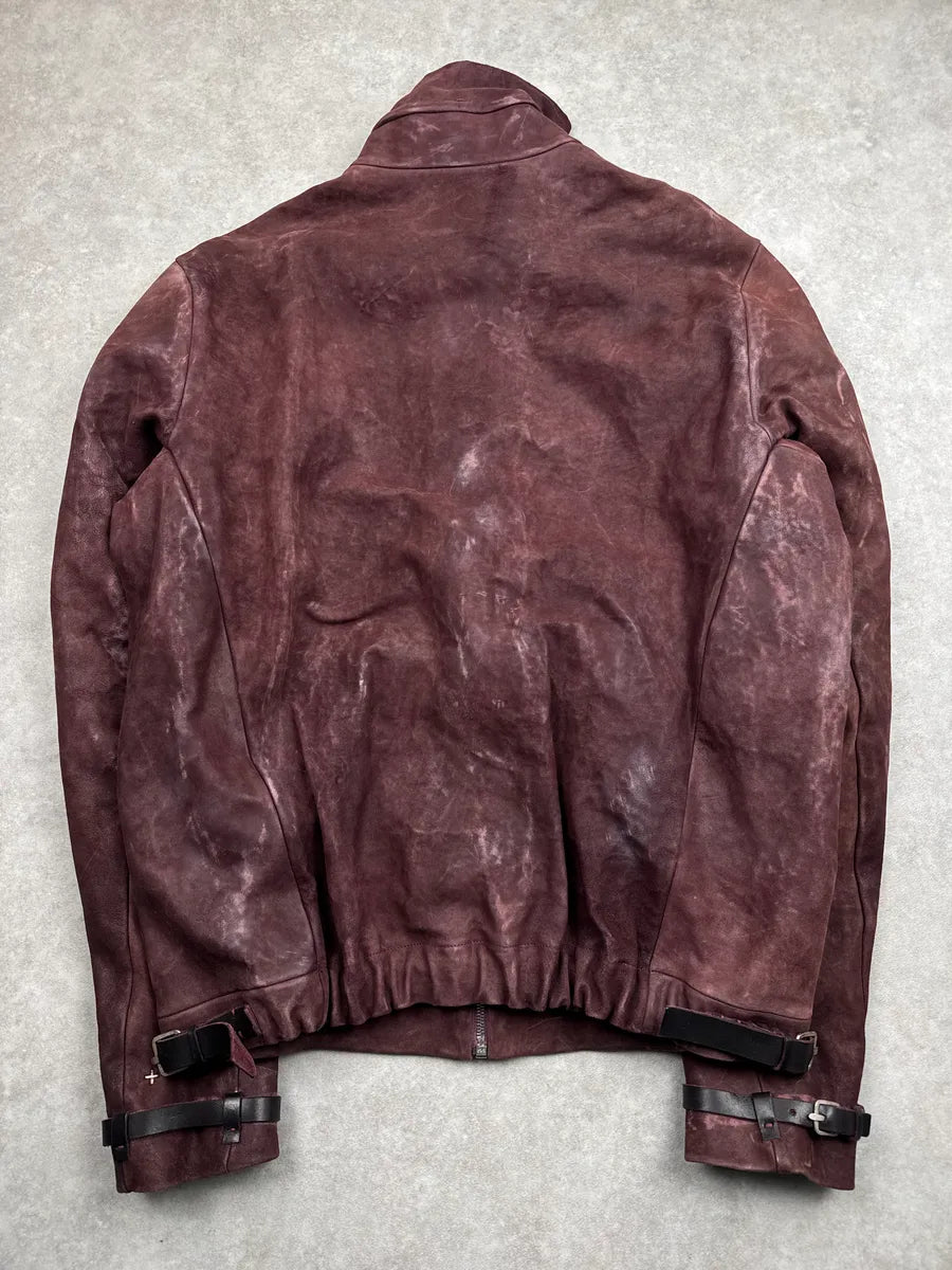 M.A+ Burgundy Leather Faded Avant-Garde Leather Jacket SEUZKOMU 3