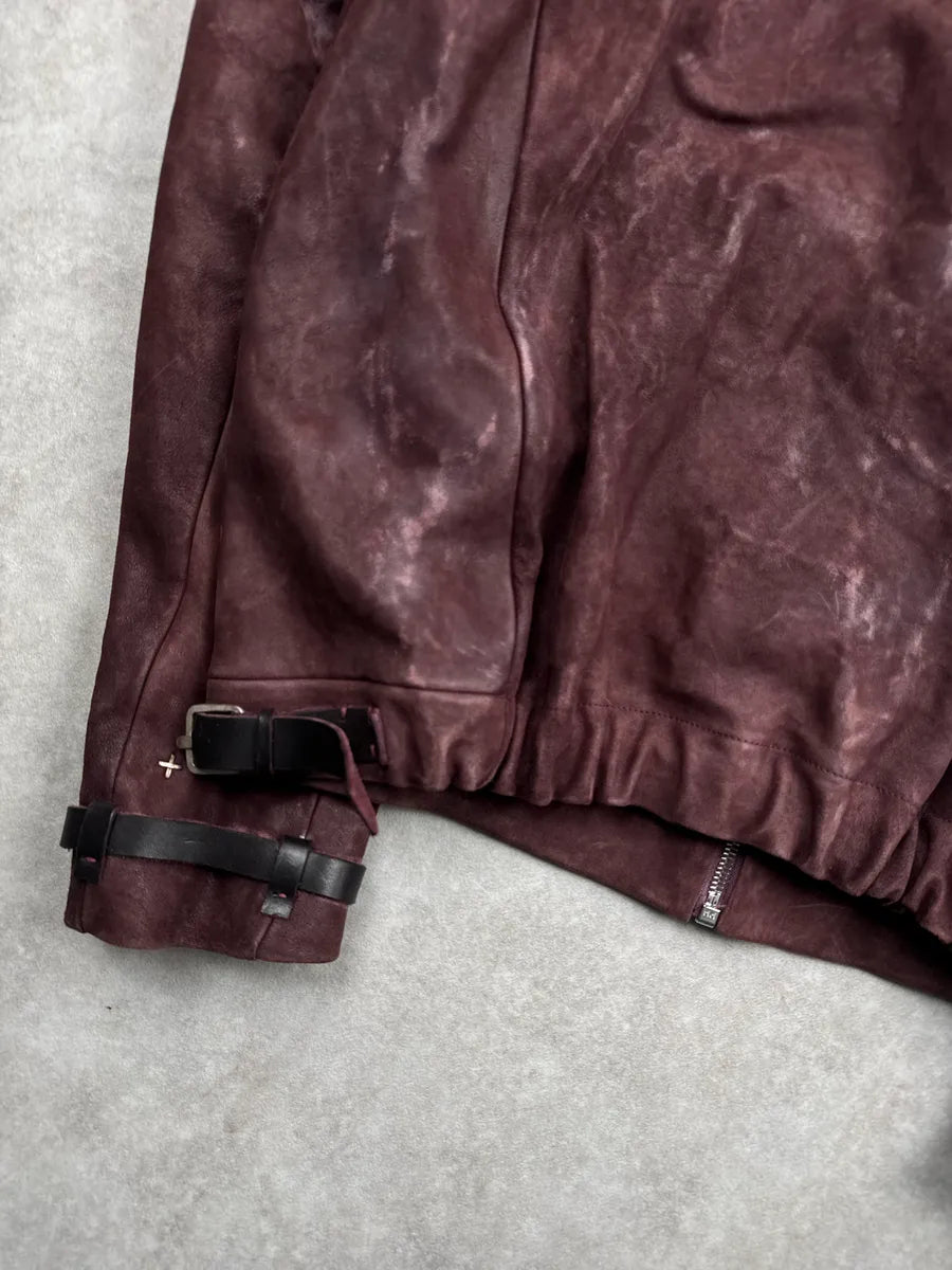 M.A+ Burgundy Leather Faded Avant-Garde Leather Jacket SEUZKOMU 11