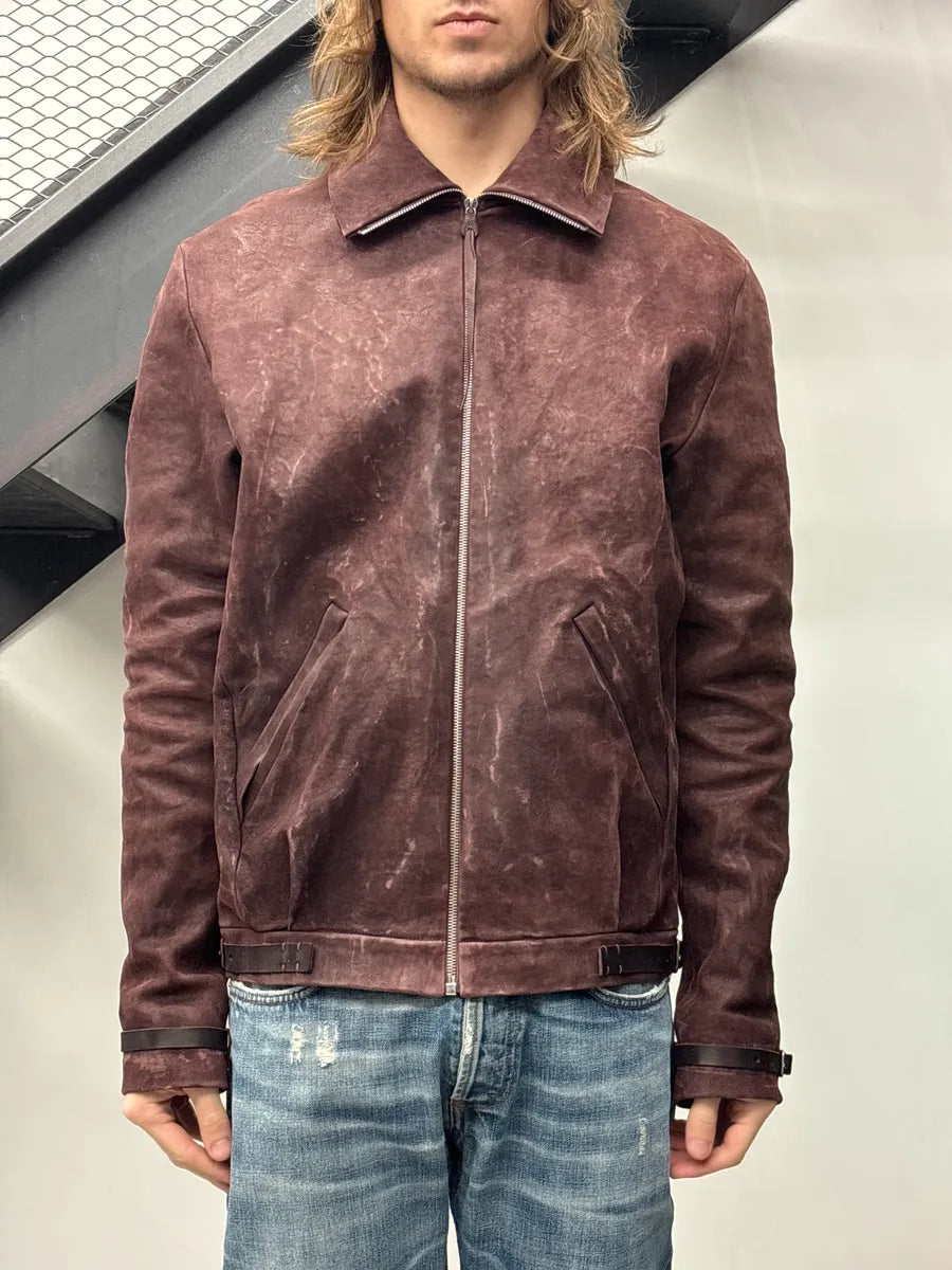 M.A+ Burgundy Leather Faded Avant-Garde Leather Jacket SEUZKOMU 1