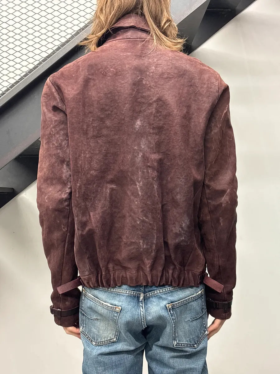M.A+ Burgundy Leather Faded Avant-Garde Leather Jacket SEUZKOMU 2