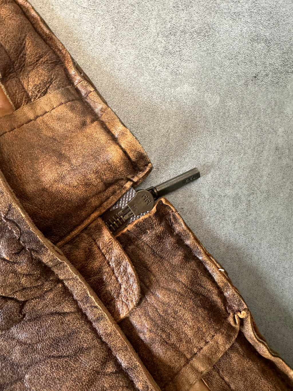 AW2005 Cavalli Raw Brut Camel Leather Jacket (L) - 6