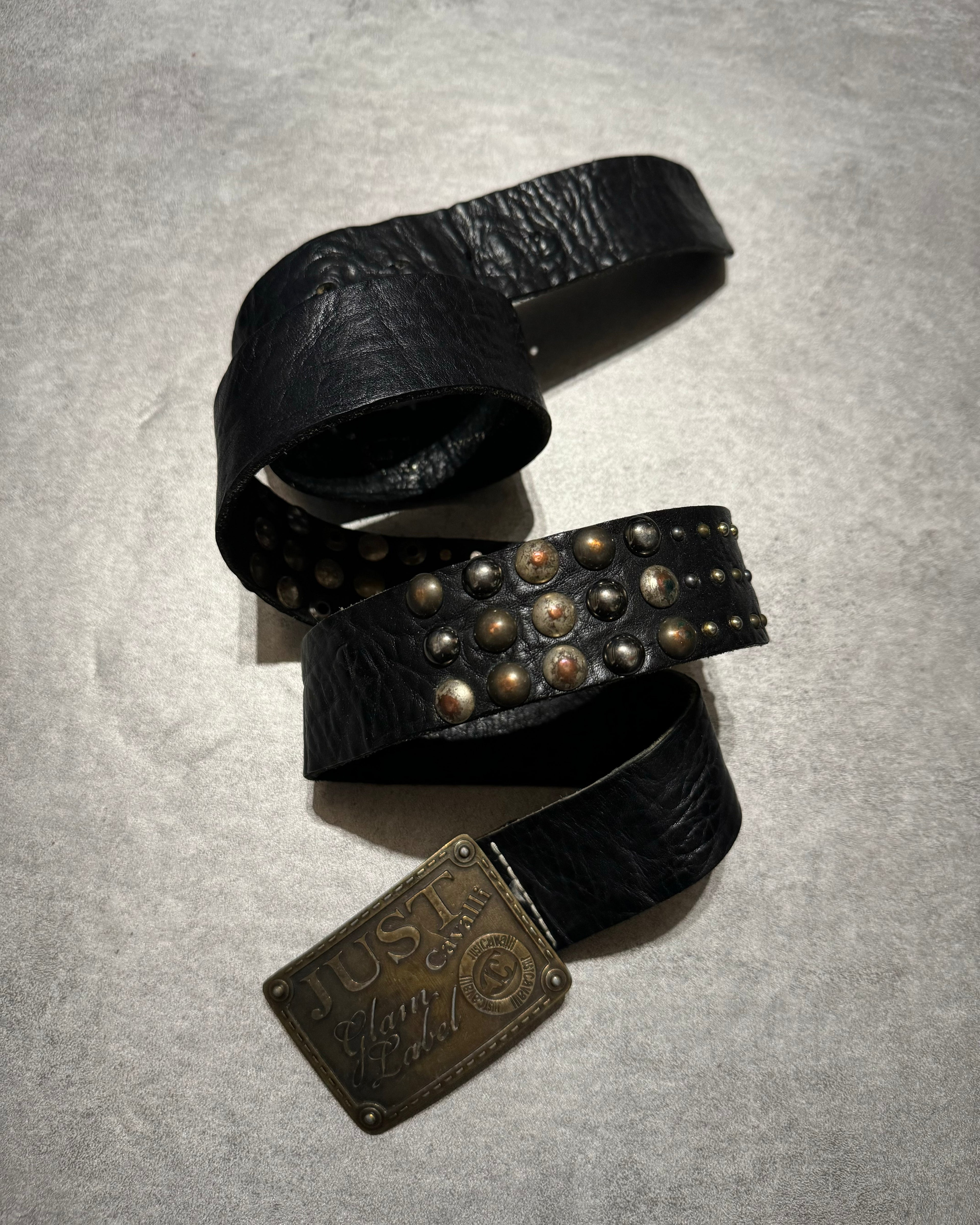 2000s Cavalli Embellished Black Leather Belt (OS) - 1