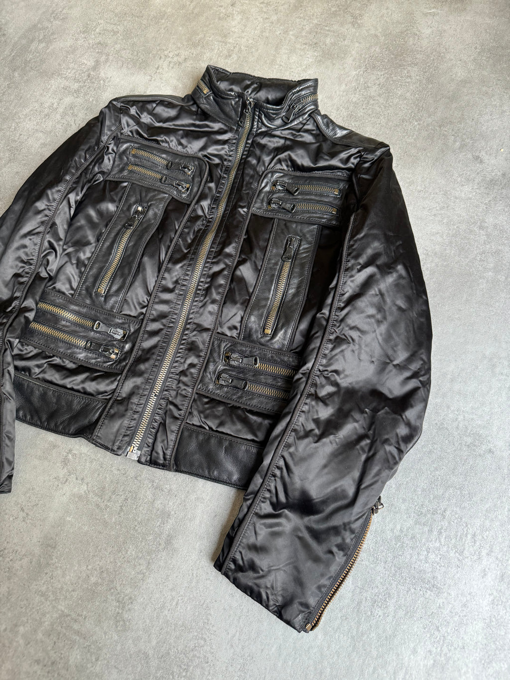 AW2007 Dolce & Gabbana Multi Zips Black Hybride Nylon Leather Jacket (S) - 4