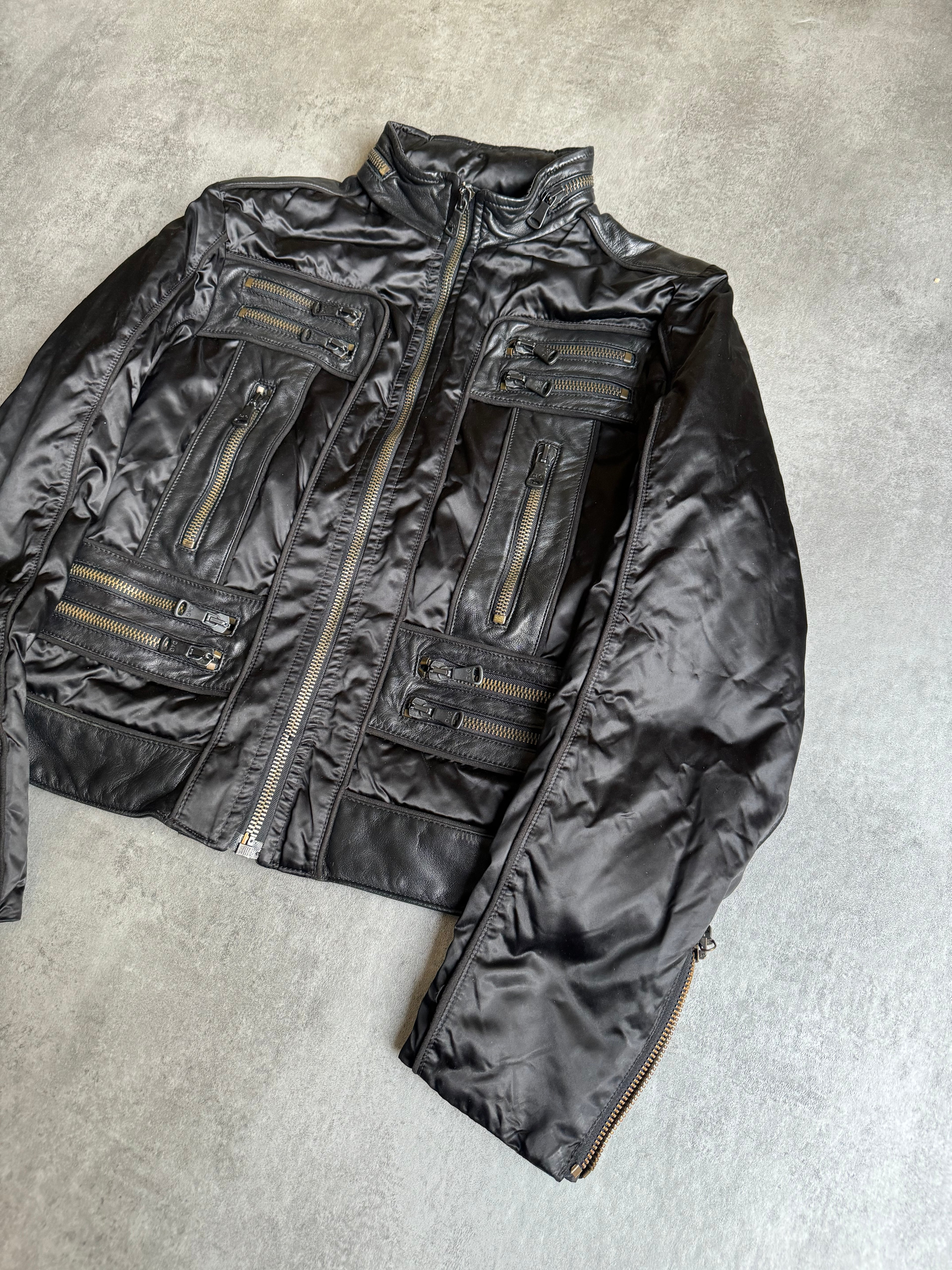 AW2007 Dolce & Gabbana Multi Zips Black Hybride Nylon Leather Jacket (S) - 4