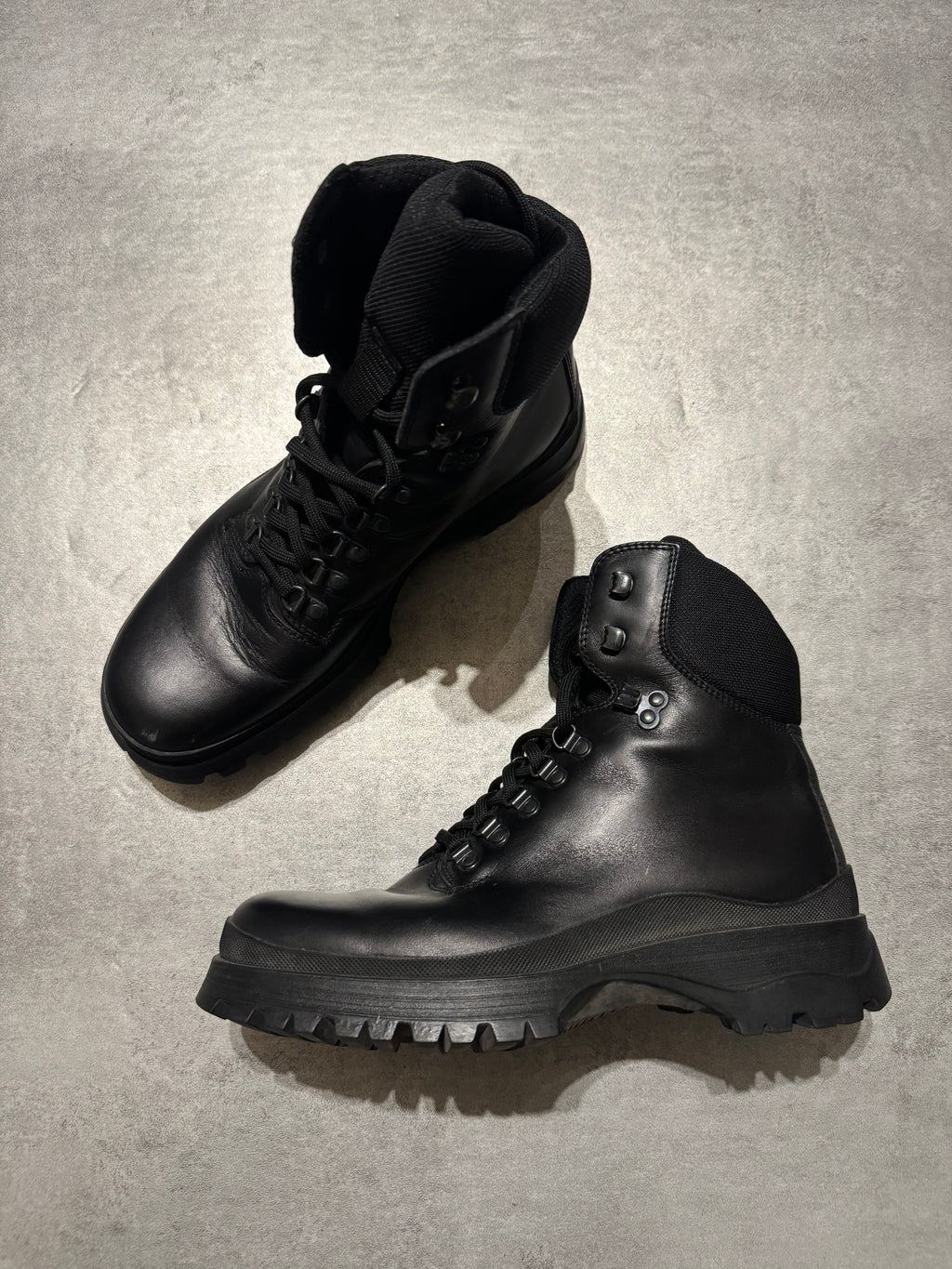 FW1999 Prada Black Leather Hiking Boots (42) - 2