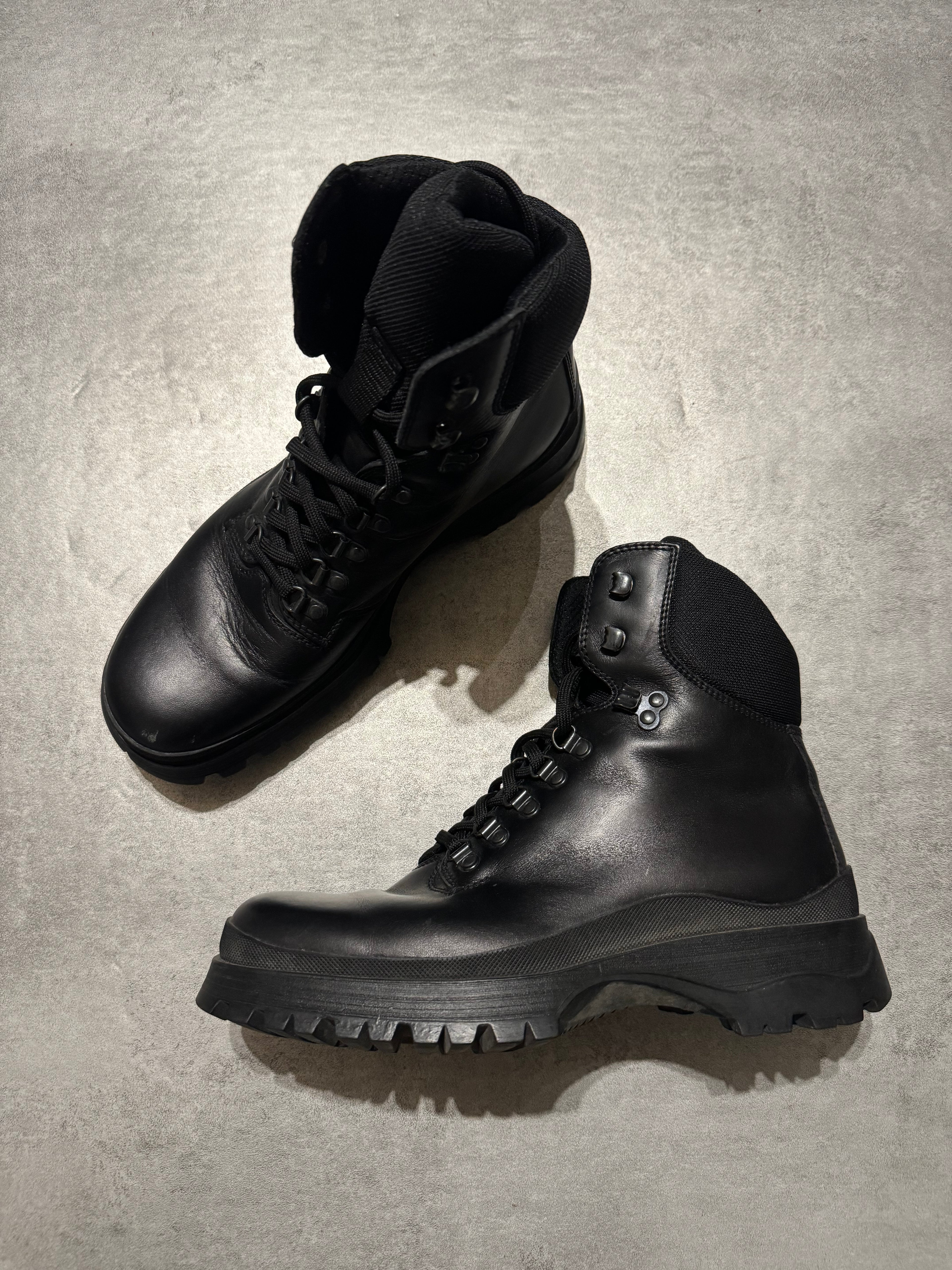 FW1999 Prada Black Leather Hiking Boots (42) - 2
