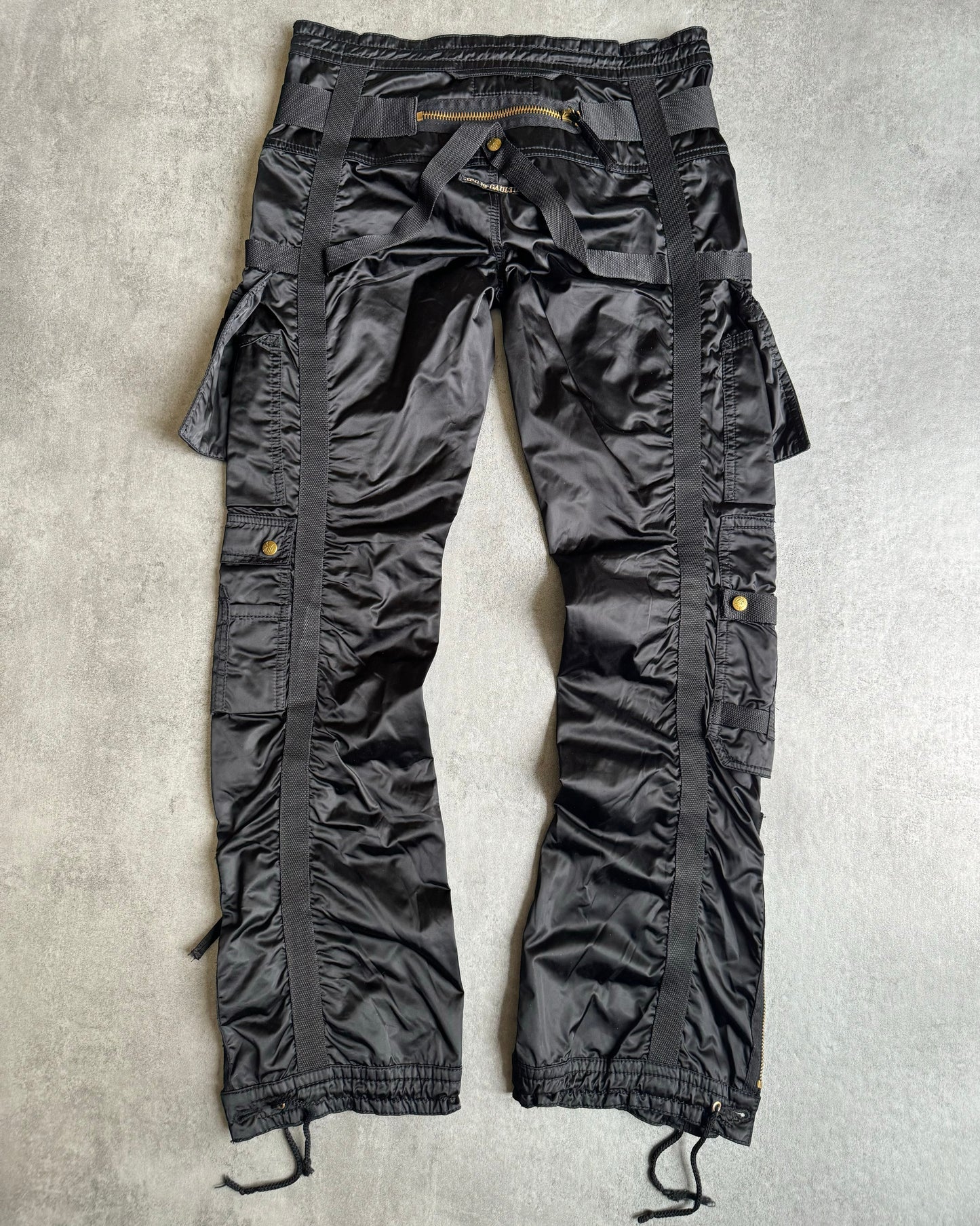 AW2003 Jean Paul Gaultier Bondage Black Cargo Parachute Nylon Pants (S) - 3