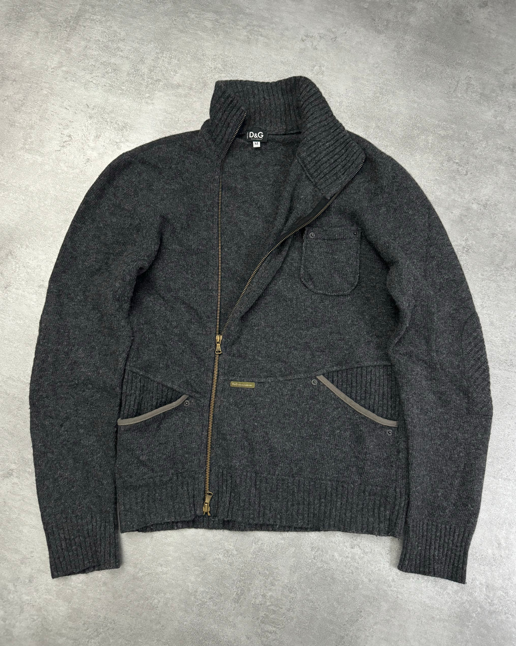2000s Dolce & Gabbana Asymmetrical Grey Wool Zip-up (M) - 2
