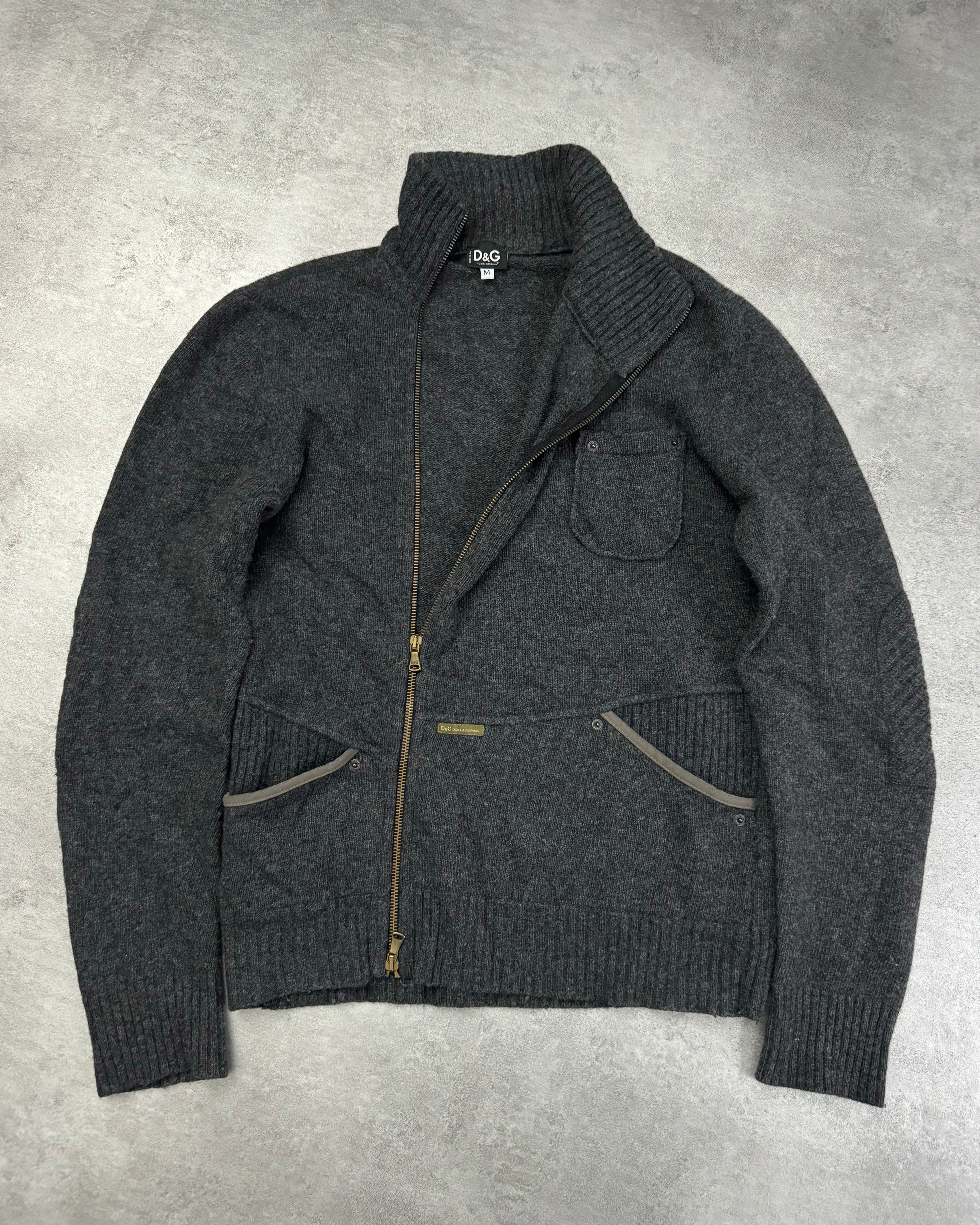 2000s Dolce & Gabbana Asymmetrical Grey Wool Zip-up (M) - 2