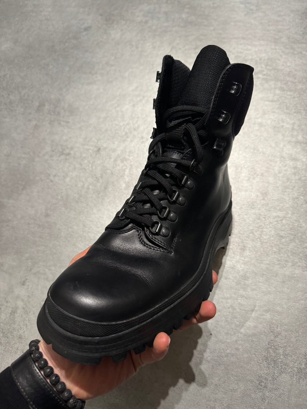 FW1999 Prada Black Leather Hiking Boots (42) - 4