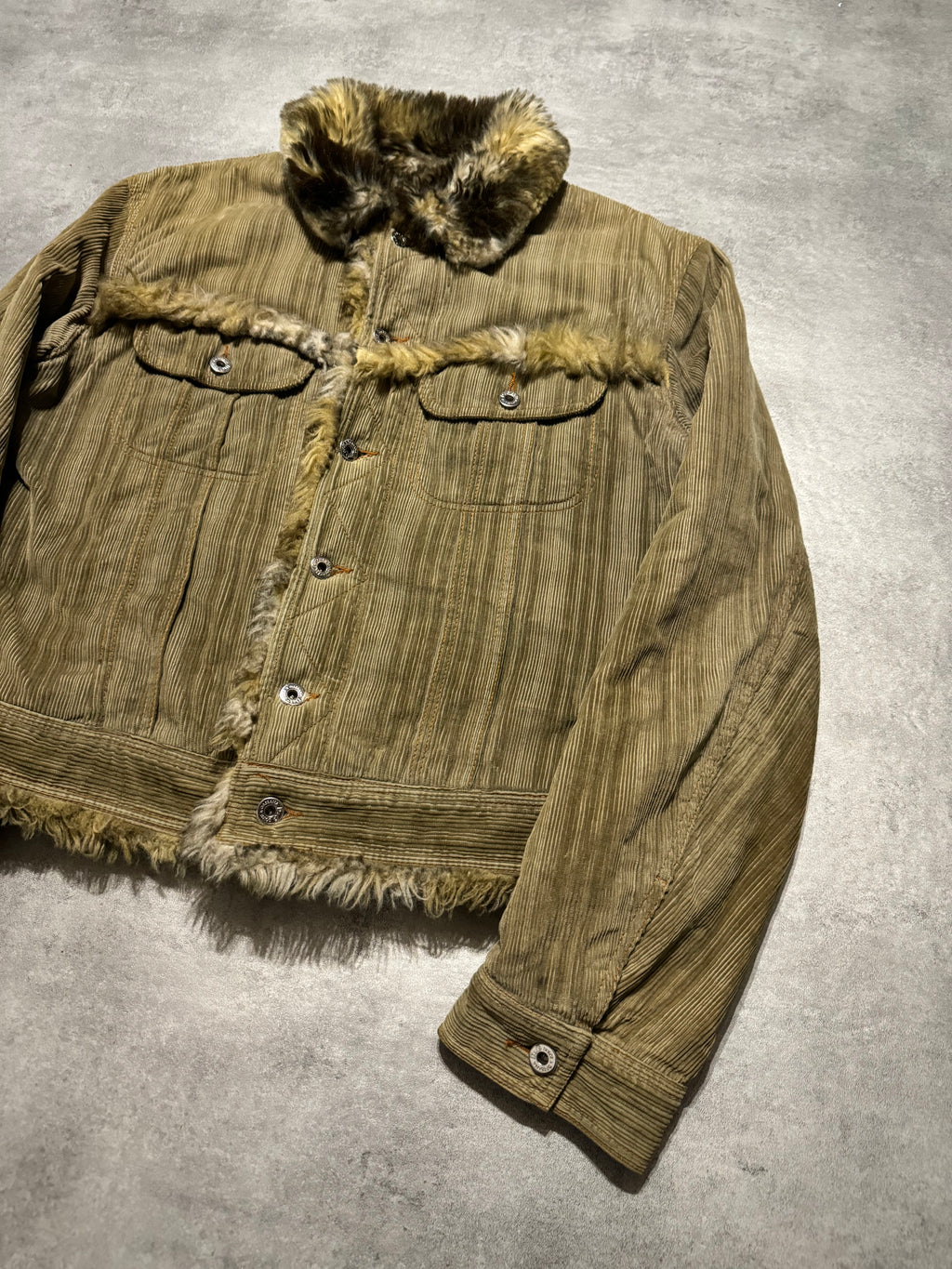 FW2001 Dolce & Gabbana Fur Corduroy Striped Jacket (L) - 12