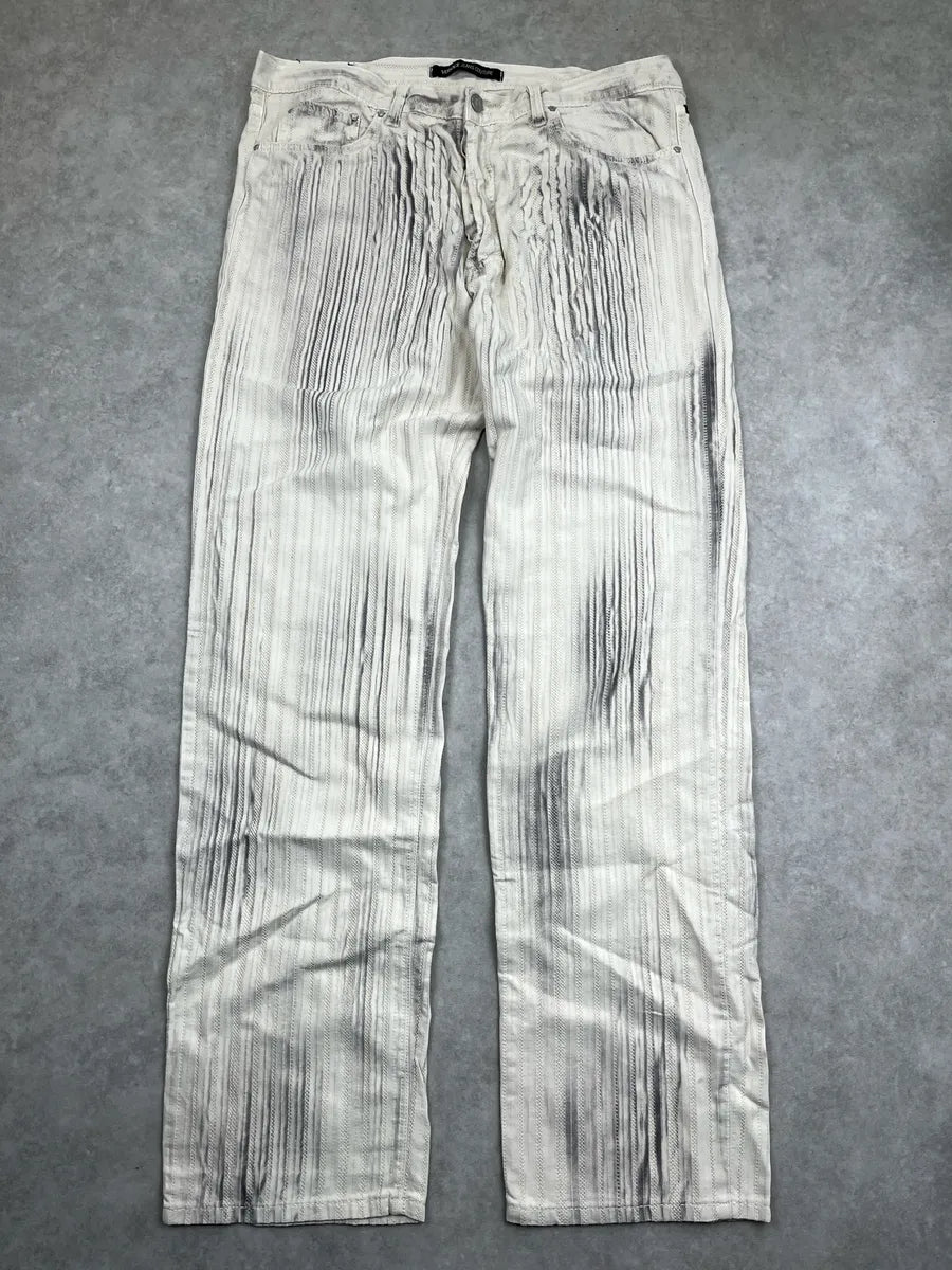 AW2003 Versace Off-White Stripe Textured Pants SOGMKNhF 3