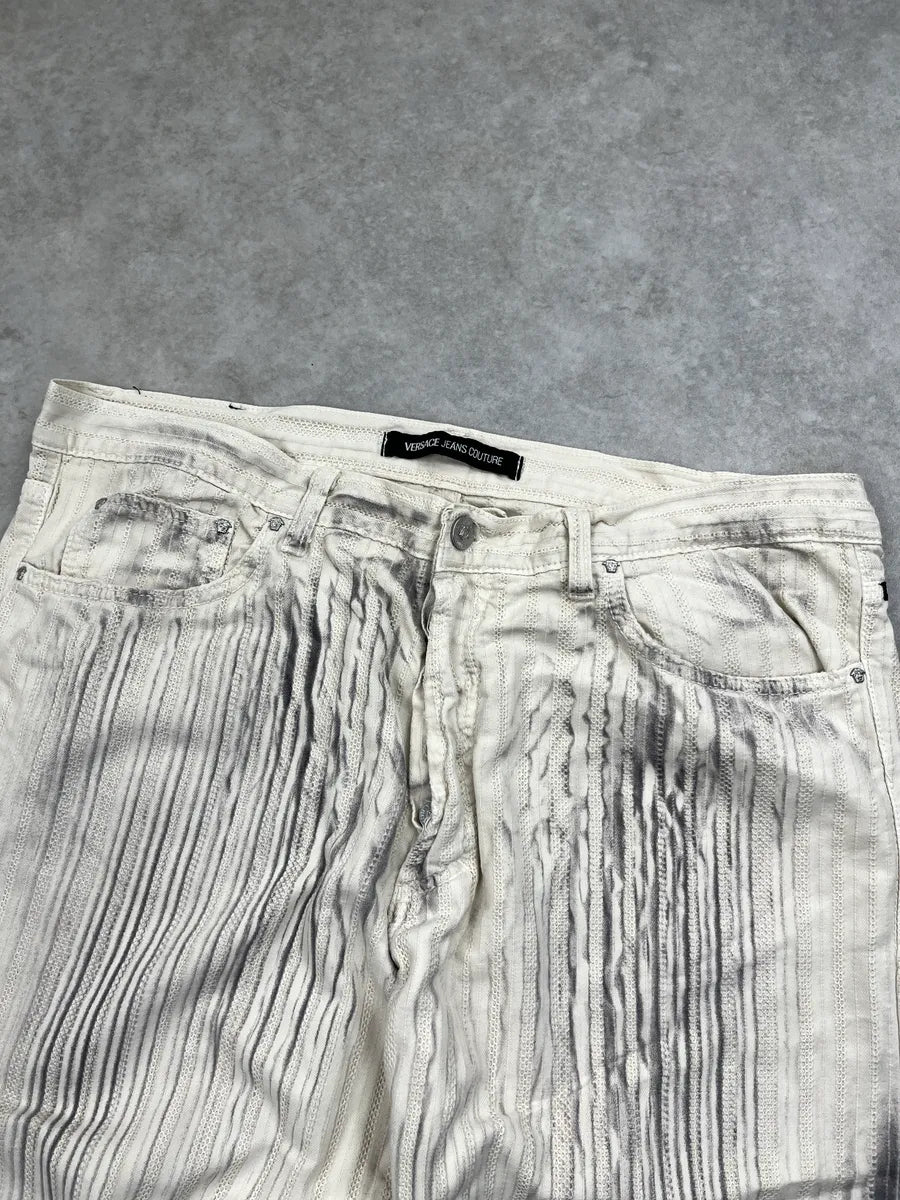 AW2003 Versace Off-White Stripe Textured Pants SOGMKNhF 6