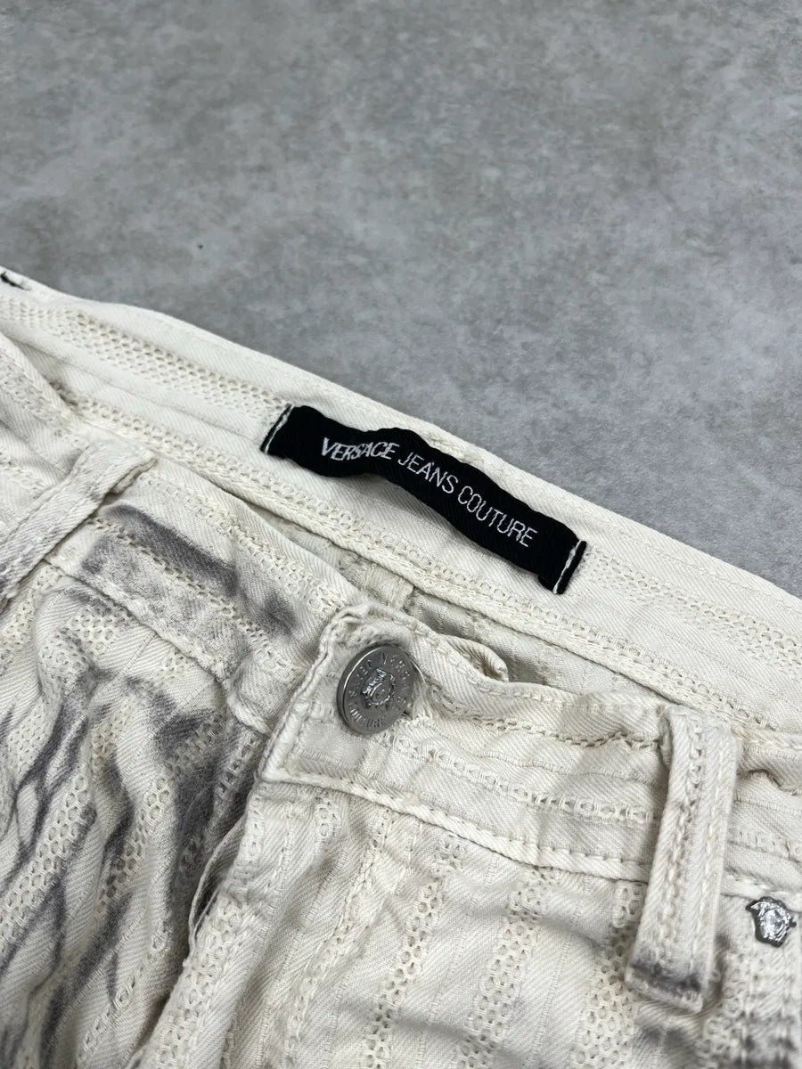 AW2003 Versace Off-White Stripe Textured Pants SOGMKNhF 8