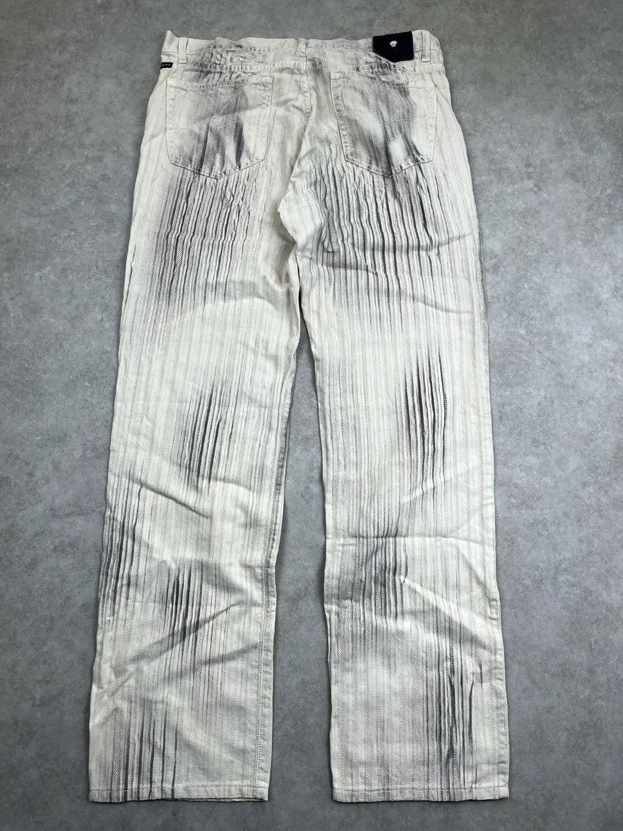 AW2003 Versace Off-White Stripe Textured Pants SOGMKNhF 4