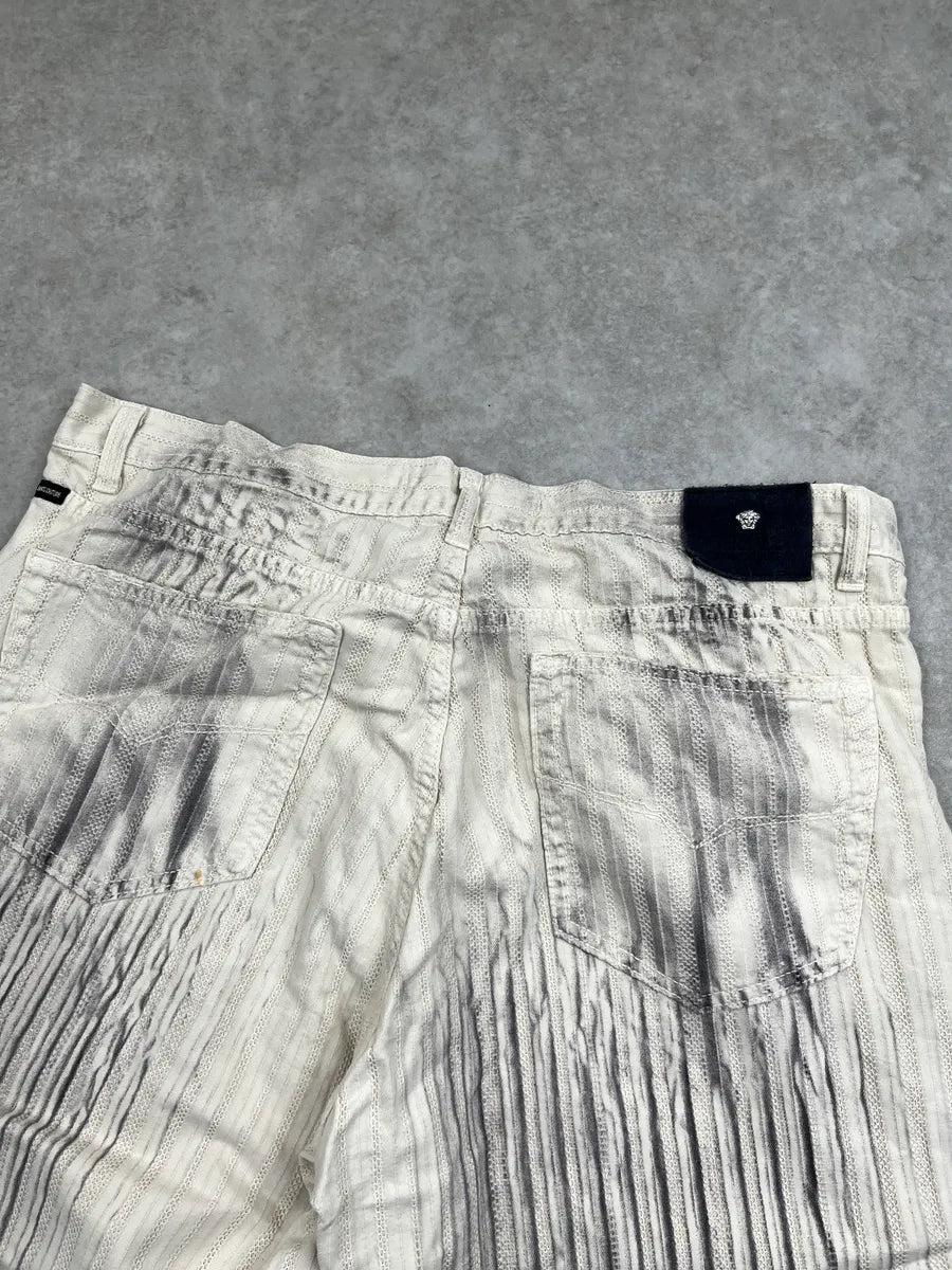 AW2003 Versace Off-White Stripe Textured Pants SOGMKNhF 7