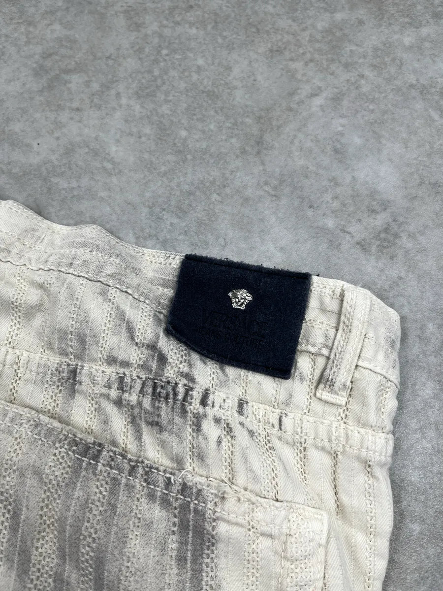 AW2003 Versace Off-White Stripe Textured Pants SOGMKNhF 9