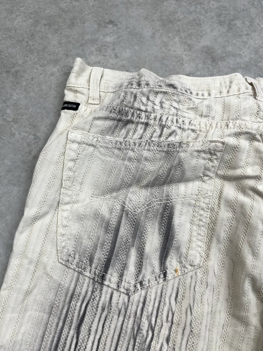 AW2003 Versace Off-White Stripe Textured Pants SOGMKNhF 11