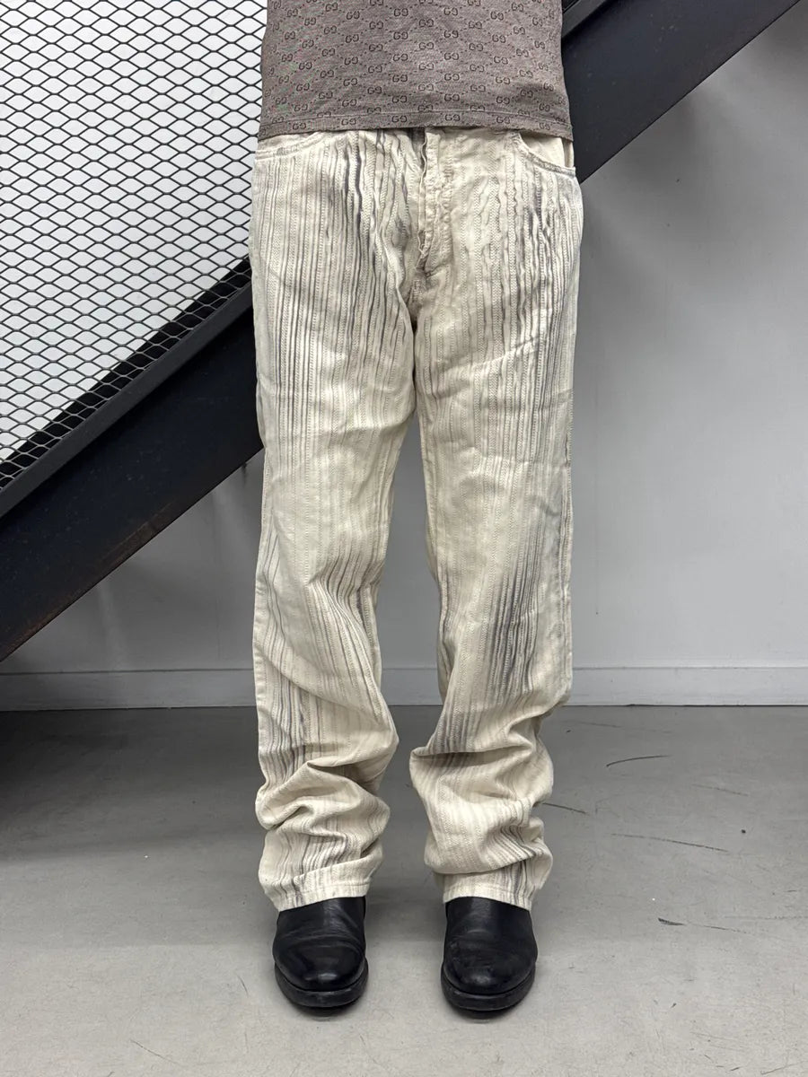 AW2003 Versace Off-White Stripe Textured Pants SOGMKNhF 0
