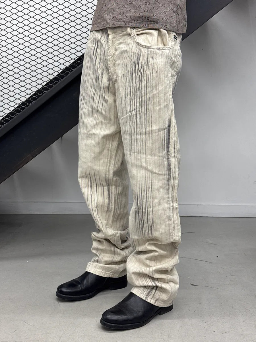 AW2003 Versace Off-White Stripe Textured Pants SOGMKNhF 1