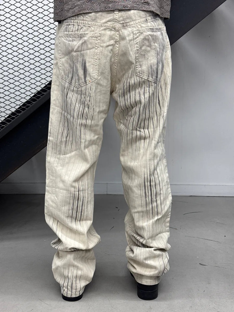 AW2003 Versace Off-White Stripe Textured Pants SOGMKNhF 2