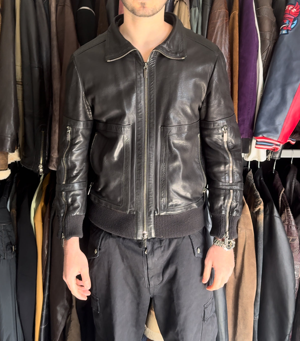 2000s Dirk Bikkembergs Multi Zips Biker Black Leather Jacket (M) – Dolce  Vita Hub